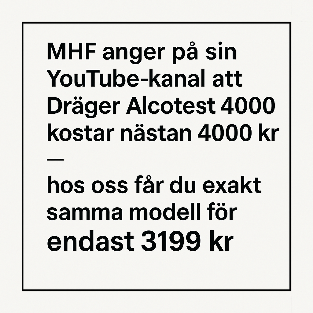 Dräger Alcotest® 4000 inklusive förkalibrering, tygpåse och 3 munstycken. Fri frakt