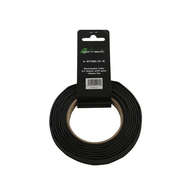FOUR Connect 4-ST3BL10-G shrink tube,  2:1 Black with glue 10mm 3m