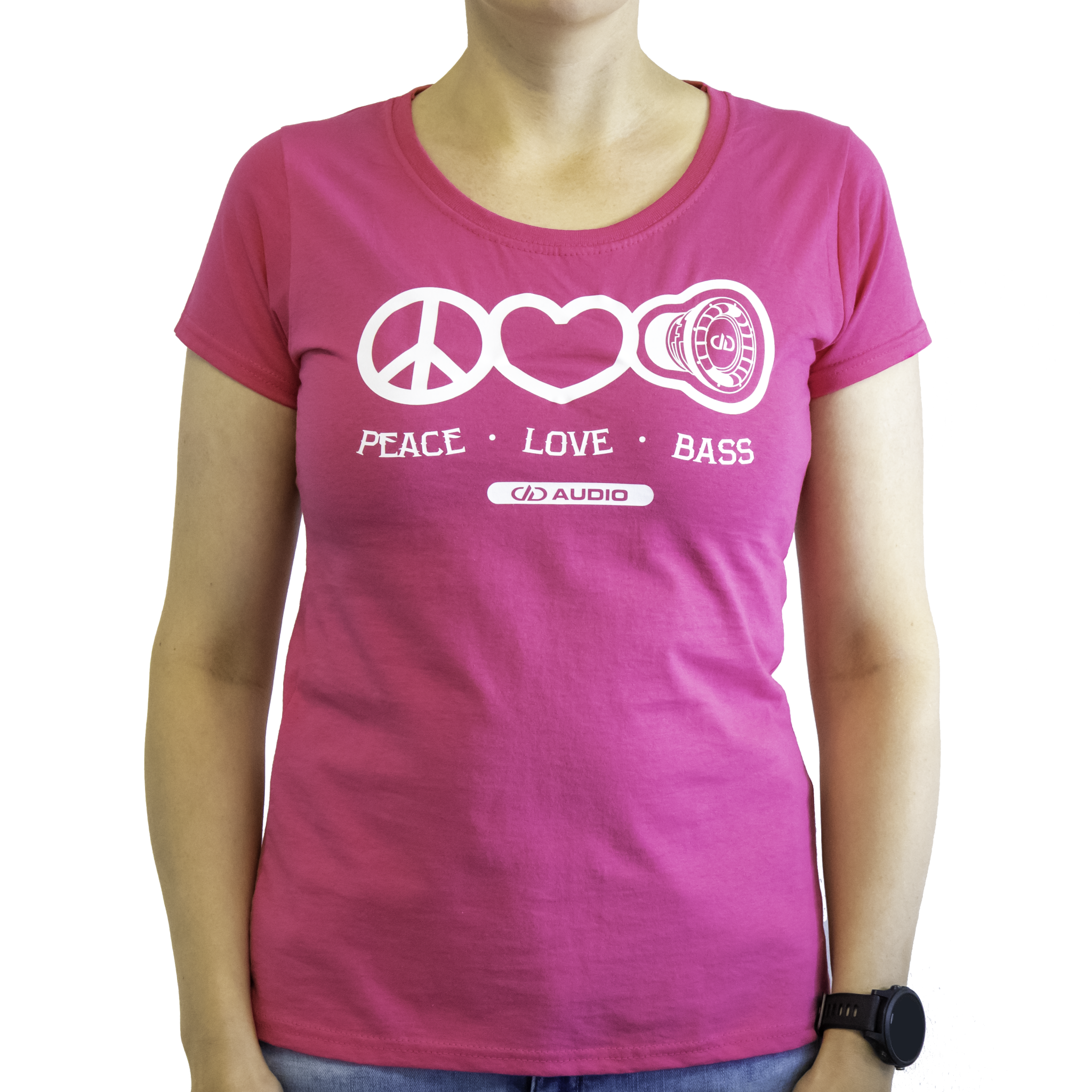 DD Women′s t-shirt S Pink Love Peace & Bass