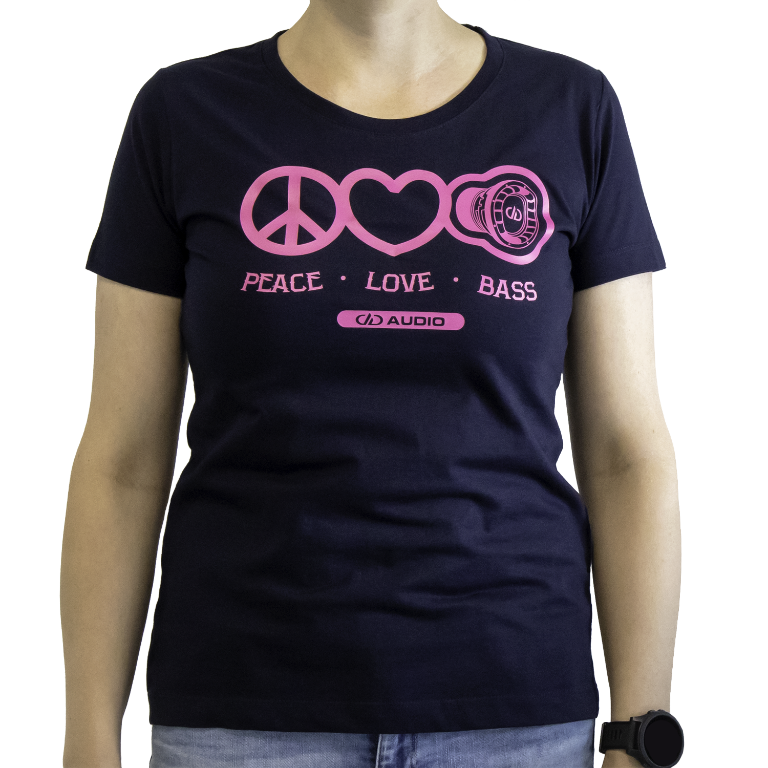 DD Women′s t-shirt S Navy Love Peace & Bass