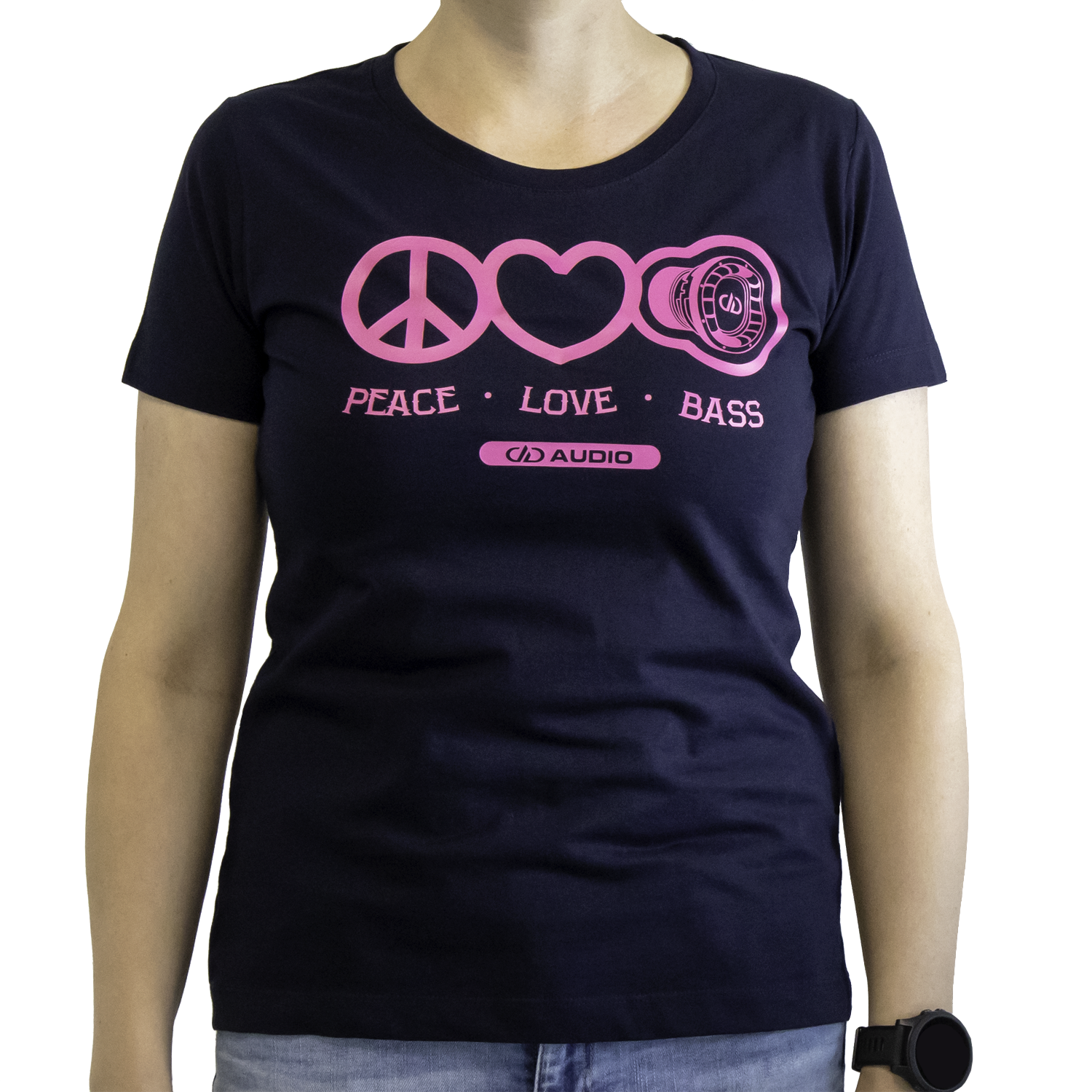 DD Women′s t-shirt L Navy Love Peace & Bass