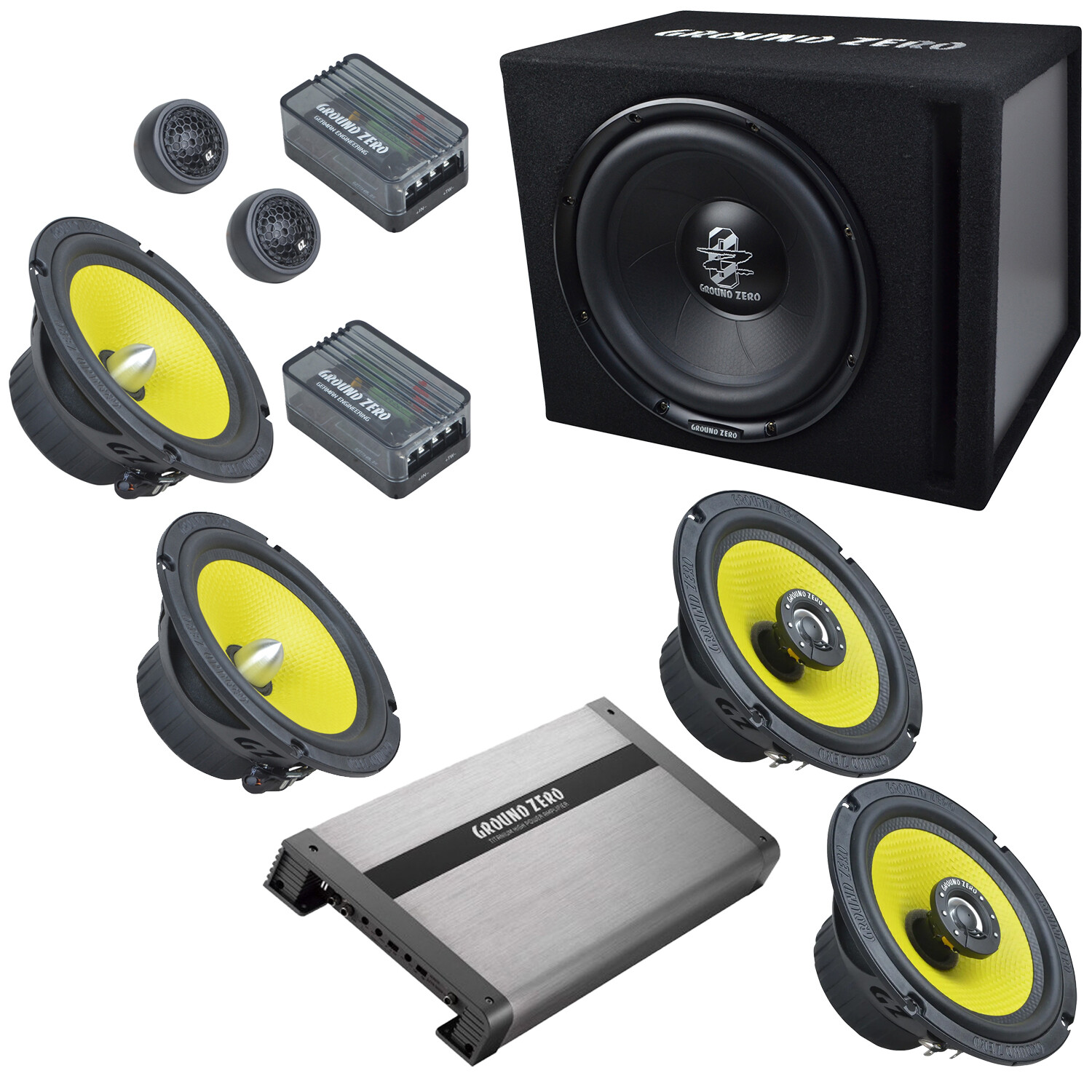 GZ Audiopack entry includes Ground Zero GZTC 165.2X speaker set, GZTF 6.5X coaxial speakers, GZIB 30