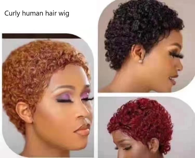 Machine curly cap human hair wig