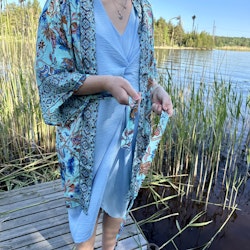 Kimono, blåmönstrad