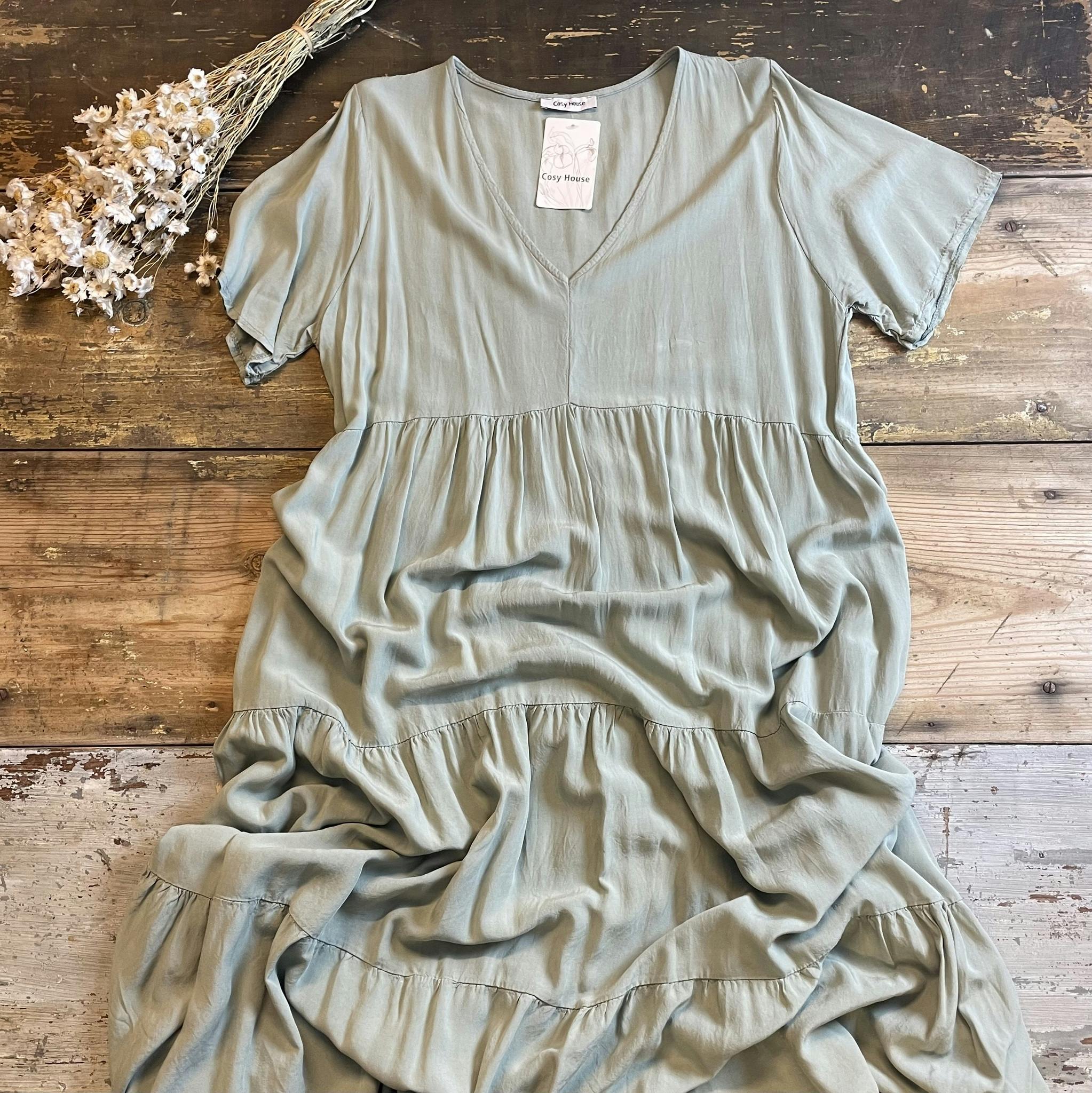 V-ringad klänning med fickor, mintgrön