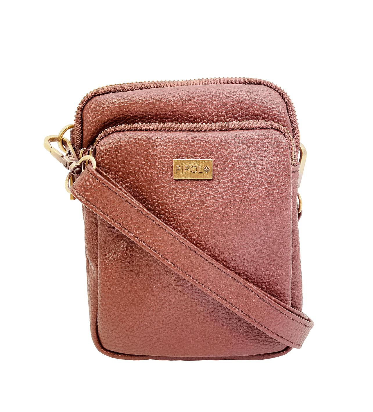 Handbag, Triple Zip, Brown - Pipol