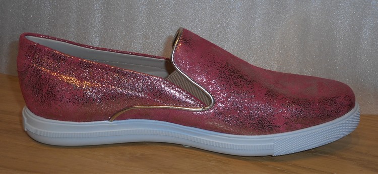 Korallrosa loafer i skinn med glimmereffekt - Amberone