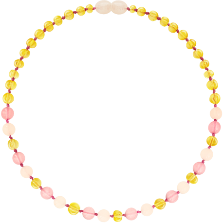 Bärnsten halsband till mindre barn 32 cm Baroque Lemon/Rose Quartz/Pink Jade