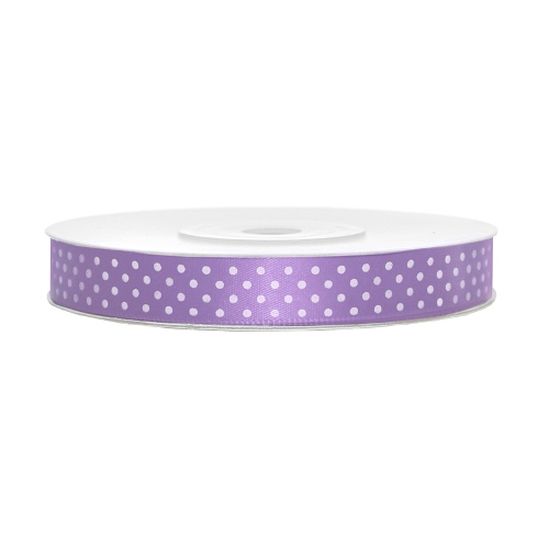 Satinband - Lila med vita prickar, 2 meter, bredd 1,2 cm