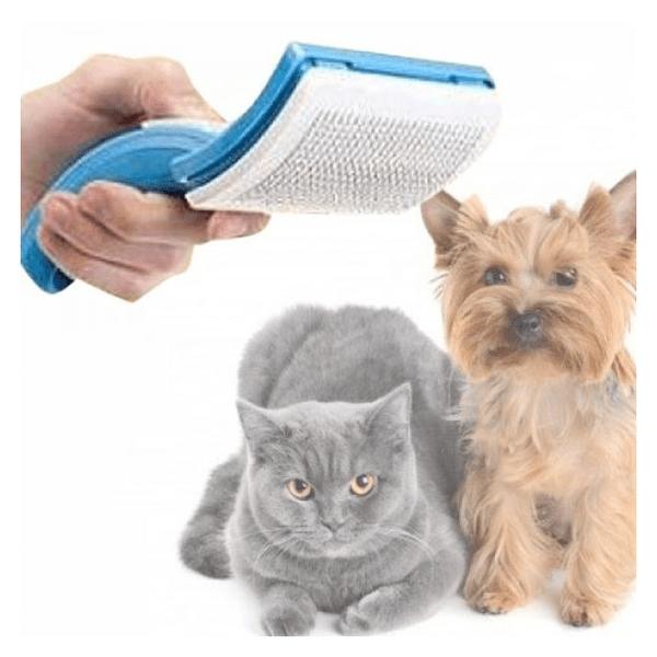 Hund- och kattborste med automatiskt hårborttagare