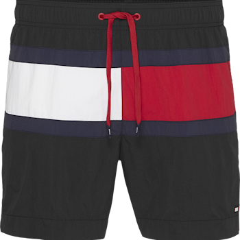 Colour Blocked Medium Drawstring Swim Shorts, Black