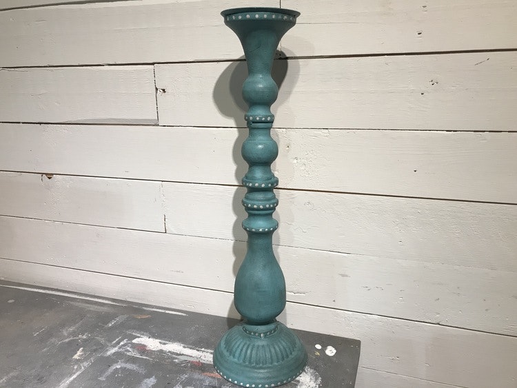 Handmålad ljusstake, turkos
