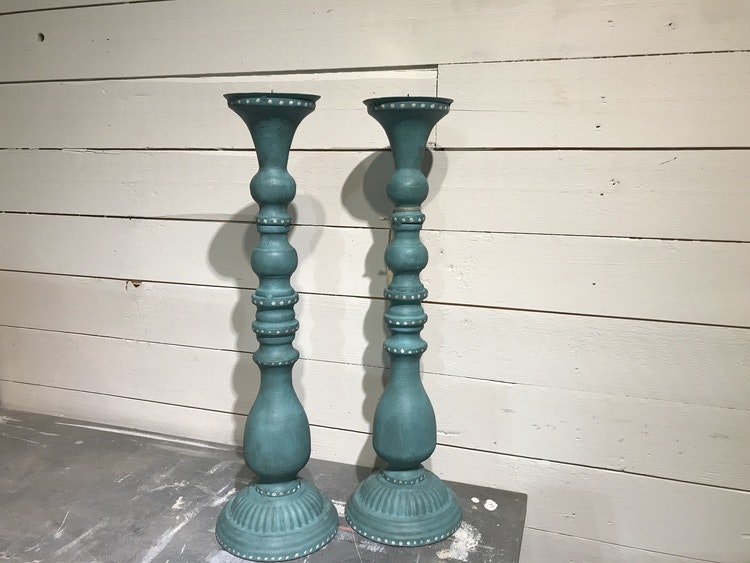 Handmålad ljusstake, turkos
