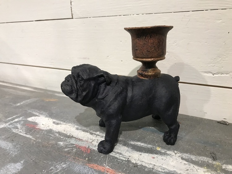 Ljushund, Hund med ljusstake, handmålad med Annie Sloan Chalk Paint Oxford Navy