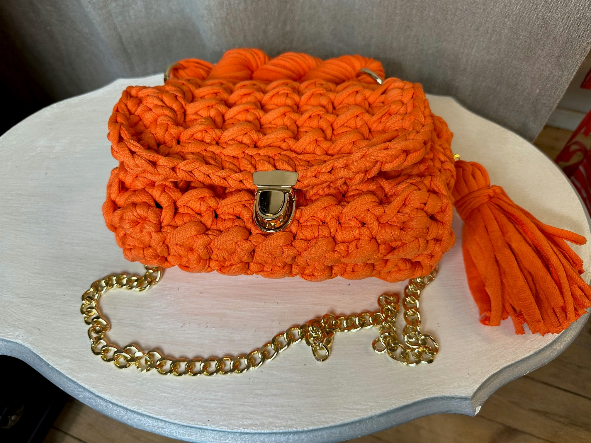 Virkad väska Orange