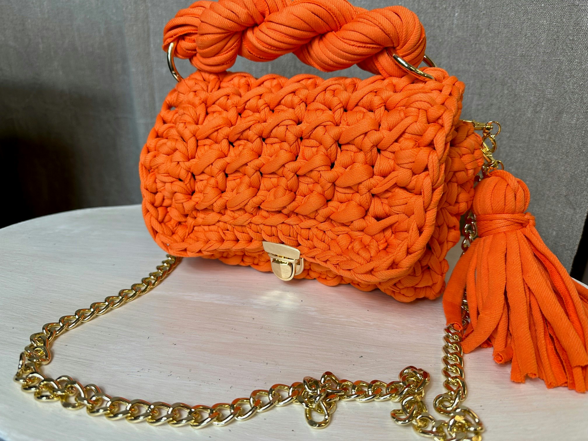 Virkad väska Orange