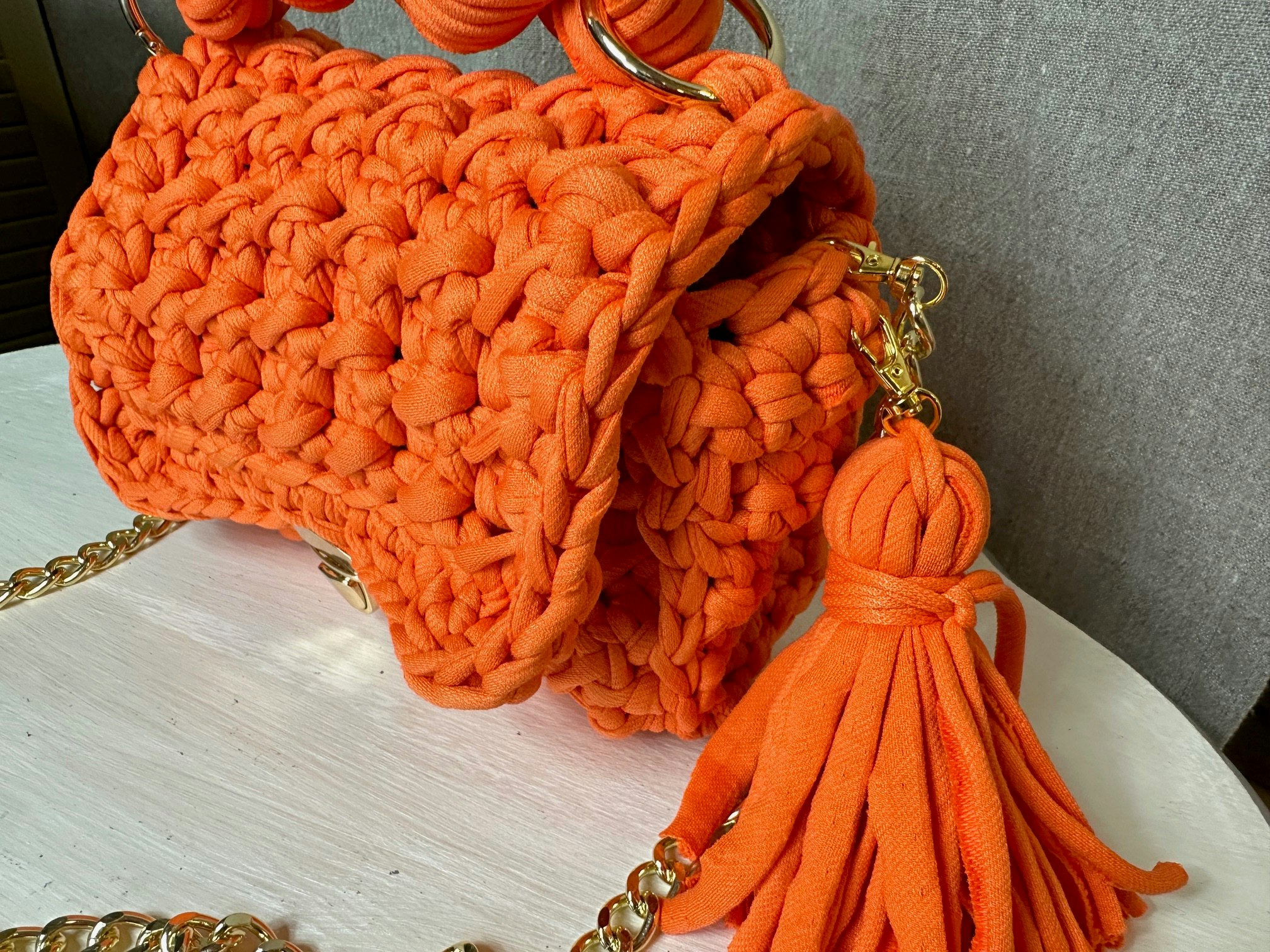 Virkad väska Orange