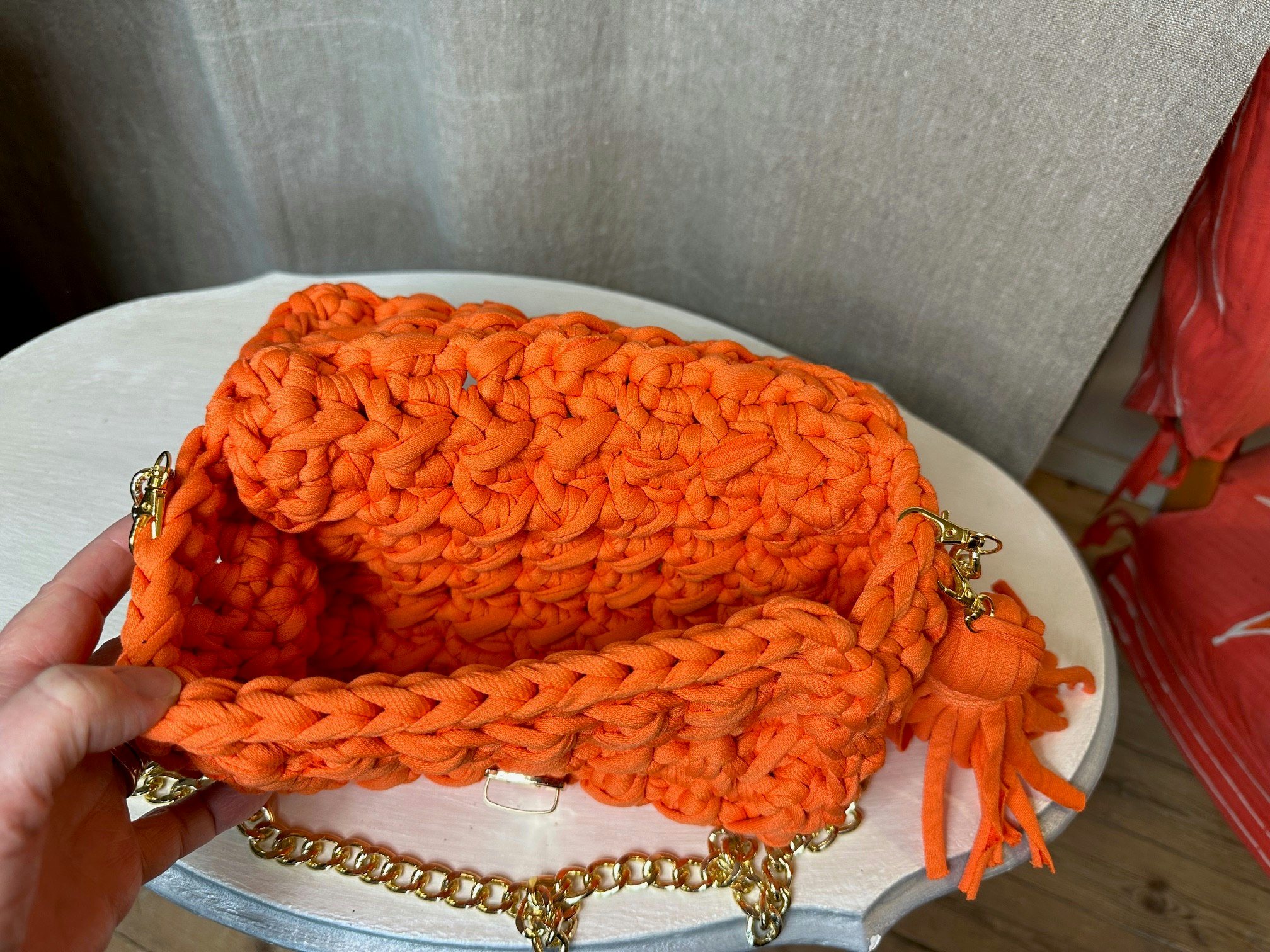 Virkad väska Orange