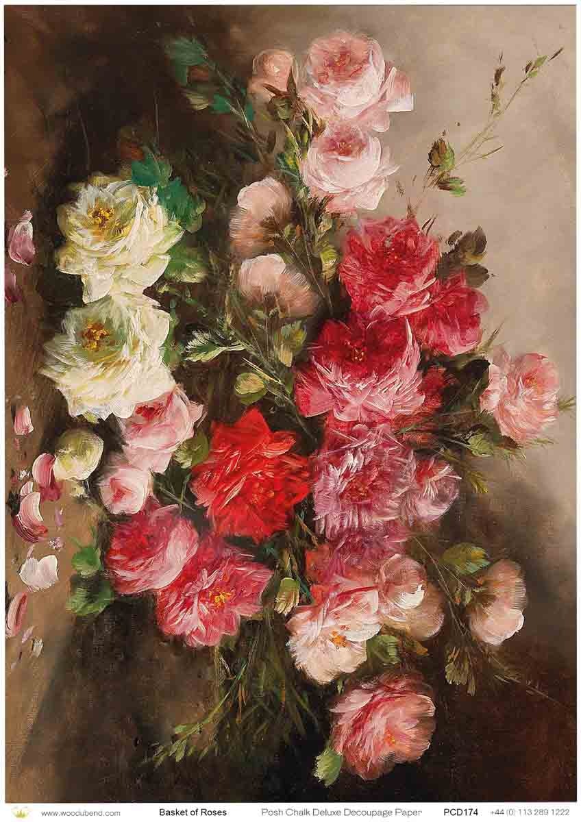 Posh Chalk Deluxe Decoupage Basket of Roses A1