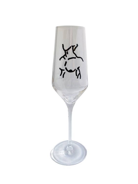 Champagneglas med handmålat motiv av manskropp. Stilrent och modernt, passar bäst till champagne/bubbel.