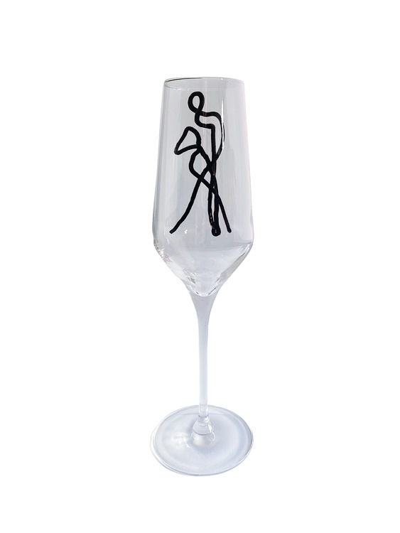 Champagneglas med handmålat motiv av kvinnokropp. Stilrent och modernt, passar bäst till champagne/bubbel.