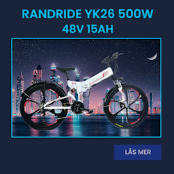 Summer Offer Randride YK26 500W is the newest electric bike of popular Randride you can say that it is a cross between the YX and YS models.  This electric bike is made to fit into the city, but it is also perfect if you, for example, live in the country and ride forest trails because it has full shock absorption.  You can fold it and put it in the car, caravan, motorhome or commute to work and business excursions and more.  27 Shimano shifts 15ah battery full shock absorption disc brakes front and rear so the bike ride will be a pleasure.  Lead light front and rear. Package holder if you want to transport home groceries etc.  It has free gifts as all Randride bikes have a delivery time right now is 3 weeks. Last May, the delivery time is 3-7 days, they are on their way to stock. All bicycles we sell are sent traceable by UPS directly home to the home.  Facts  26x1.95 Kenda tires aluminum rims that have a nice look that is more durable than with spokes.  Has full shock absorption with suspension front and rear.  Shimano disc brakes front and rear E-ABS system when you brake, the engine stops for 1 sec  27vxl Shimano  LCD display in color with adjustable speed video is posted on the FB page how to make the same display as the YX20.  Maximum speed without lock is 40km / h set from factory 25km / h.  Battery 48v 15ah capacity Electricity 60km-120km assistance.  3 settings Pedal Assist Electric.  Aluminum frame.  Engine fire: Hofo.  Max use weight 150kg.  Weight bike 26kg.  Colour: Black.  IP54 / 55 Dust and flush safe.  IP class 54/55 means that harmful amounts can not get into electrical parts so that insulation faults can occur.  CE certificate as all bicycles we sell.  1 year factory warranty.