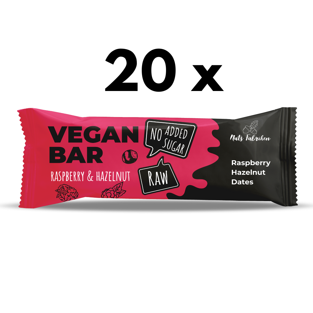 20 x Vegan Bar Raspberry & Hazelnut *med frystorkade frukter