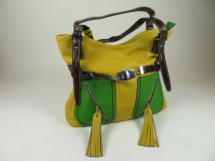 Snygg väska i sandgult och grönt från Charmant of Sweden