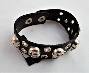 Armband Läder med Dödskallar Metall