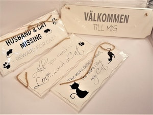 Skyltar i trä med kattmotiv, x1