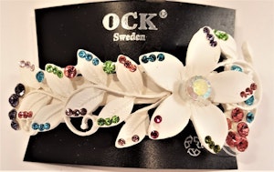 Hårspänne med blomma, mixfärger med glittrande strass