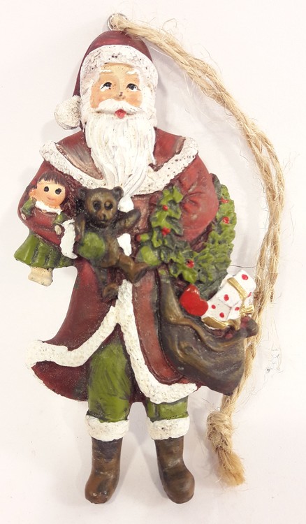 Julpynt, jultomte med säck, med snöre