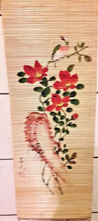 Handmålad löpare i bambu för vägg eller bord, x1