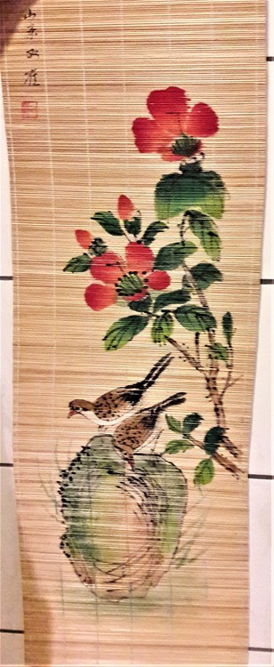 Handmålad löpare i bambu för vägg eller bord, x1