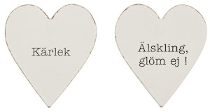 Kylskåpsmagnet i trä i form av ett hjärta med text, 2 varianter