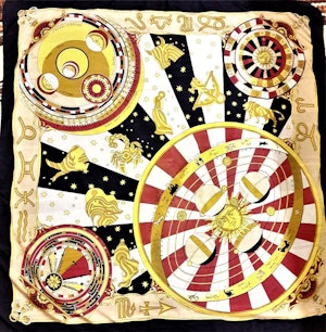Scarf med Zodiaktecken, blå kant