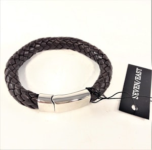 Flätat Läderarmband Brun med Spänne i Rostfritt Stål