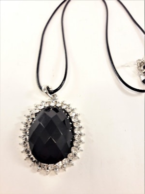 Halsband i Läder med Sten och Strass Svart