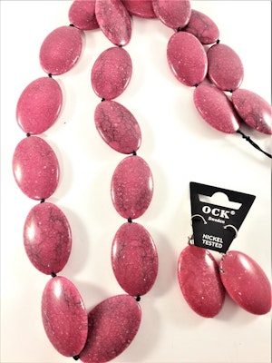 Halsband och örhänge med stora melerade och polerade stenar, rosa