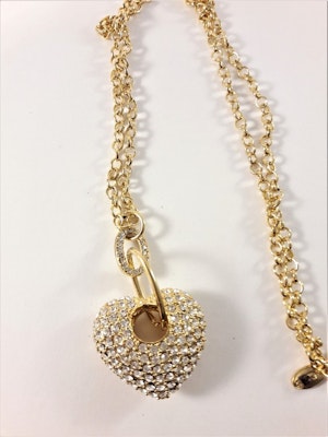Halsband med hjärta med strass i guldfärg