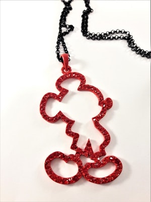 Halsband med Musse Pigg siluett i rött med strasspärlor