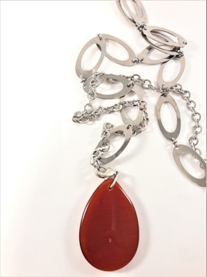 Halsband med länkar i silverfärg med äkta tigeröga mineral