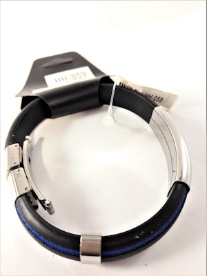 Metall Läder Armband med Blå Rand