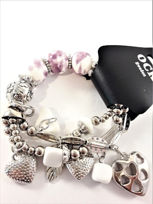 Armband med fina detaljer Lila, Vit och Silverfärg