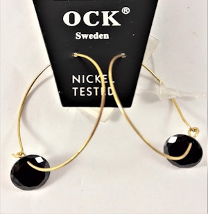 Örhängen med Guldfärgad Ring och Svarta Detaljer