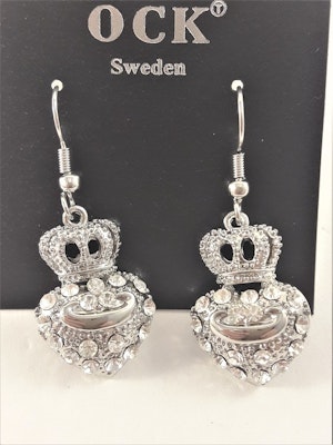 Örhängen med Hjärta, Krona och Strass Silverfärg
