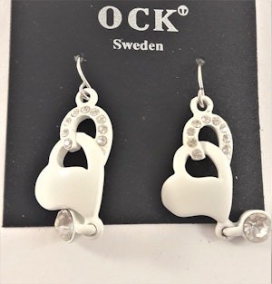 Örhängen med Hjärta, Sten och Strass i Vit