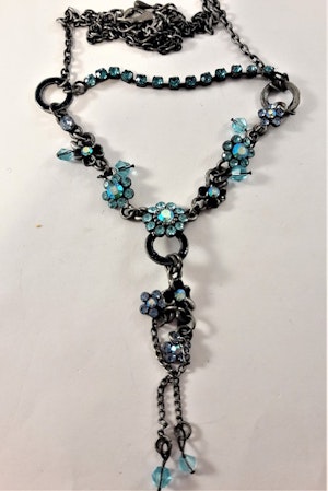 Halsband med Kedja och Blommor med Strass Blå