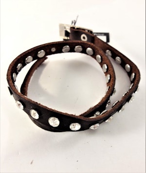 Läder Armband med Strass Brun