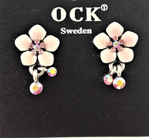 Emaljerade Örhängen i Form av Blommor och Strass Rosa